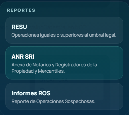 Menú de reportes de SEARCH: RESU, ANR SRI e Informes ROS.